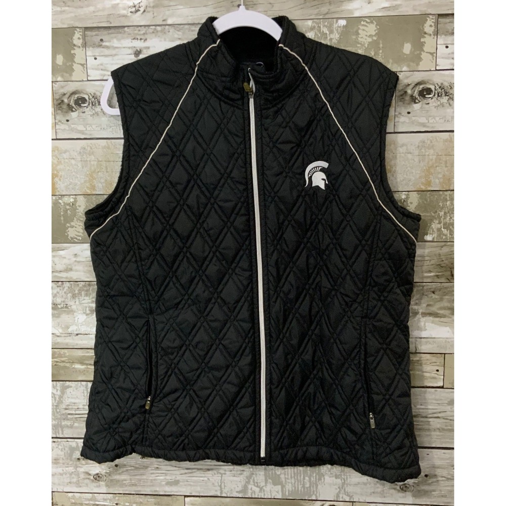 Level Wear Michigan State Spartans Black Full Zip Insulated Quilted Vest Size XL